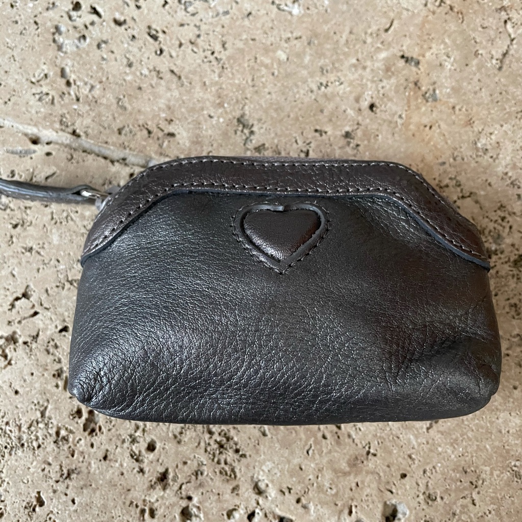 Brand New Brighton Platinum Leather Coin Purse Zipper